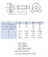 Skrutka bránová M8x65 DIN 603 zinok biely